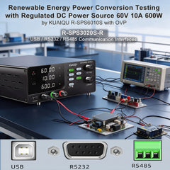 Renewable Energy Power Conversion Testing with Regulated DC Power Source 60V 10A 600W by KUAIQU R-SPS6010S with OVP
