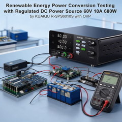 Renewable Energy Power Conversion Testing with Regulated DC Power Source 60V 10A 600W by KUAIQU R-SPS6010S with OVP