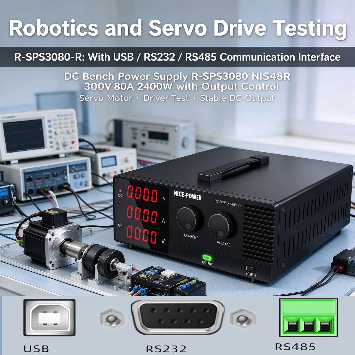 Robotics and Servo Drive Testing DC Bench Power Supply R-SPS3080 NICE-POWER 30V 80A 2400W with Output Control