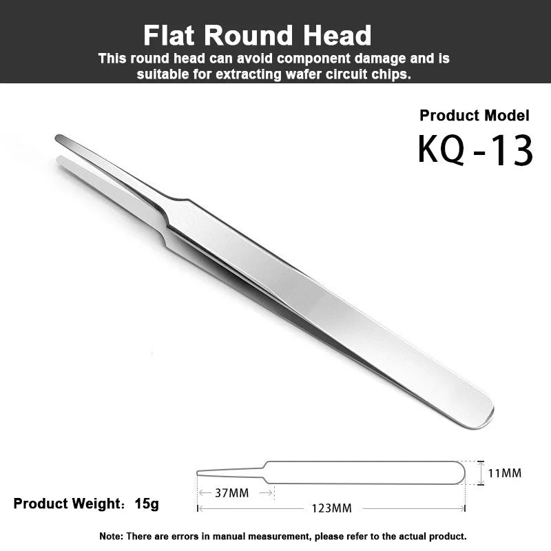 KQ-13 High Precision Tweezers - Flat Round Head for Wafer & Chip Handling