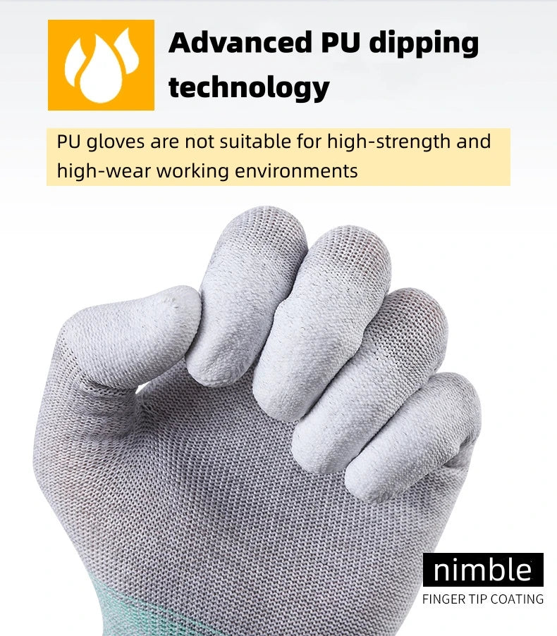 2PCS L Carbon Fiber ESD Work Gloves, Lightweight Breathable, Anti-Slip Durable, Touchscreen Compatible for Electronics