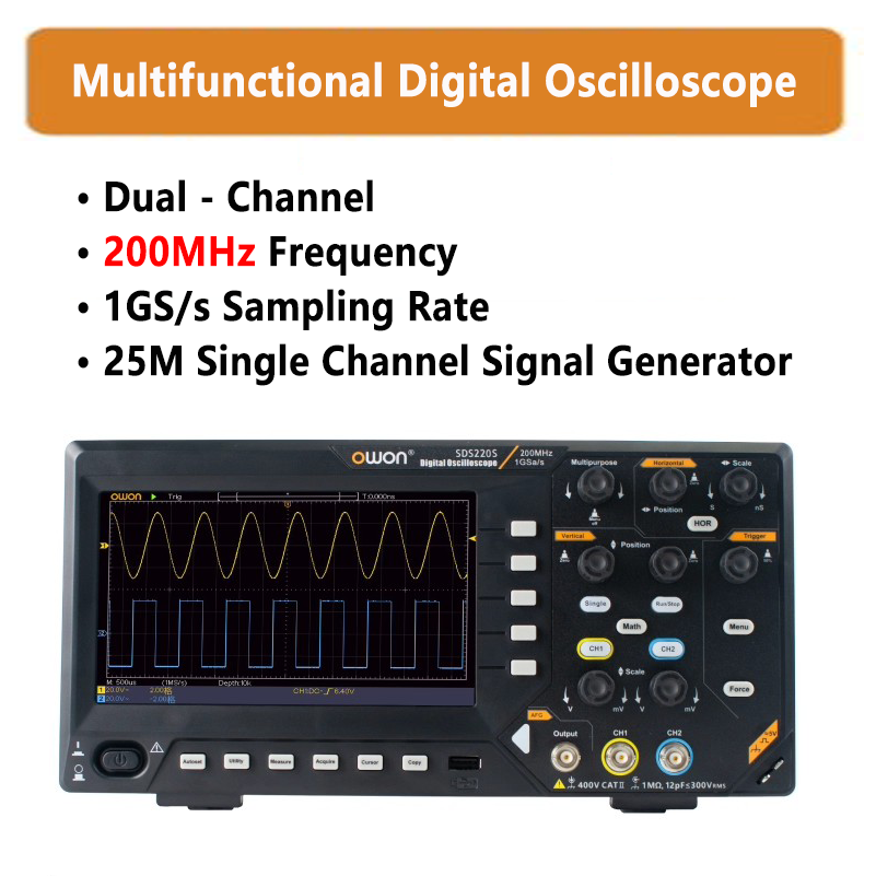 Multifunctional Digital Oscilloscope Dual-Channel 200MHz Frequency 1GS/s Sampling Rate 25M Single Channel Signal Generator