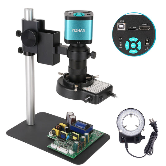 YIZHAN 48MP Digital Microscope 4K Video Recording USB HDMI Industrial Microscope Camera 130X C-mount Lens Soldering Repair