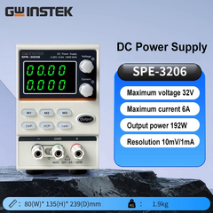 Fuente de alimentación CC GWinstek SPE-3206 32 V 6 A 192 W Resolución 10 mV/1 mA Salida Función de bloqueo OCP Función de memoria OVP M1 - M3 