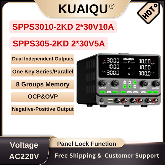 KUAIQU Dual-Channel Power Supply with 4 in 1 Mode, OCP OVP, Short Killer, 8 Groups Memory Presets & One-Key Series Parallel