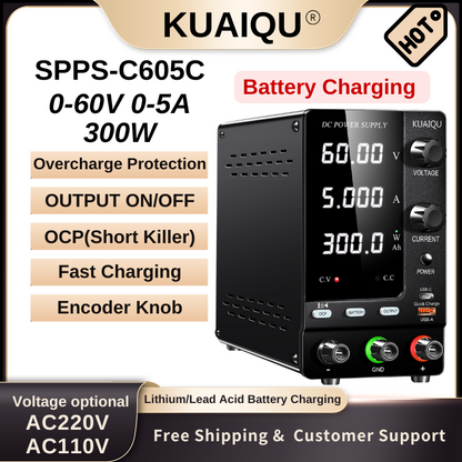 Chargeur de batterie numérique KUAIQU SPPS-C605C 60 V 5 A avec contrôle par encodeur pour batteries au lithium, batteries au plomb et outils électriques