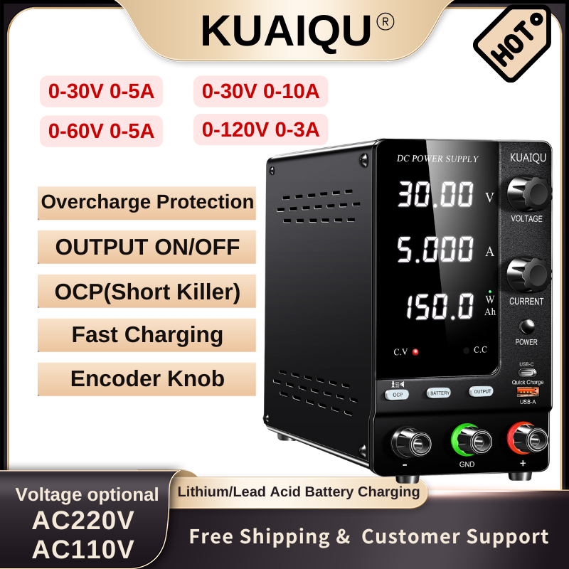 KUAIQU DC Power Supply Digital Battery Charger with Encoder Control for Lithium Batteries, Lead Acid Batteries, and Power Tools