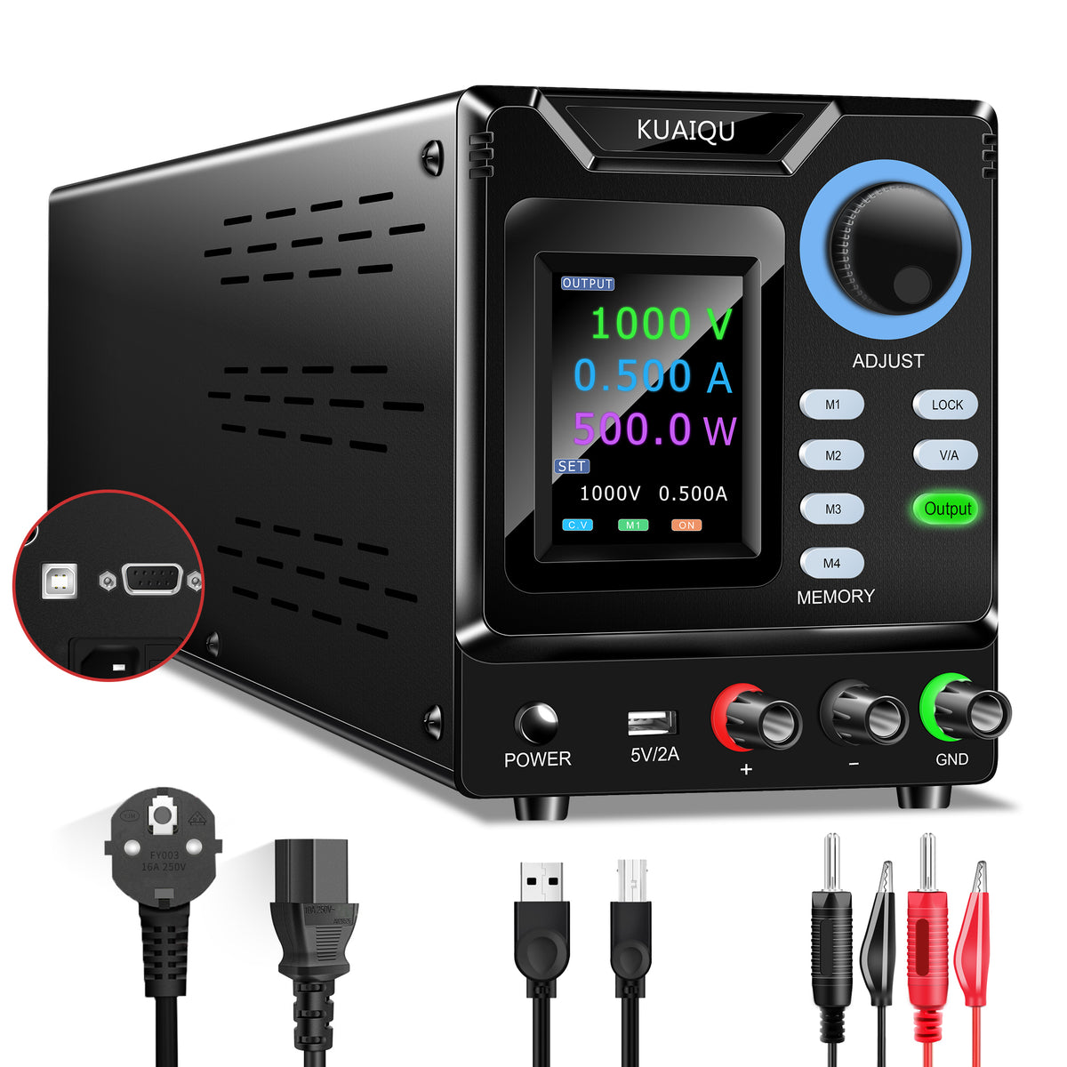 KUAIQU SPPS-D10005-232 - 1000V 0.5A High Voltage DC Power Supply with Full Color Display & Memory Presets for Fuel Cell Stack Testing