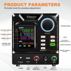 KUAIQU SPPS-D10005-232 - 1000V 0.5A High Voltage DC Power Supply with Full Color Display & Memory Presets for Fuel Cell Stack Testing
