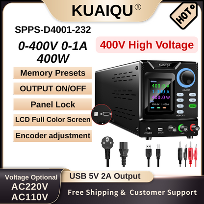 KUAIQU SPPS-D4001-232 - Alimentation CC haute tension 400 V 1 A avec écran couleur et fonction mémoire