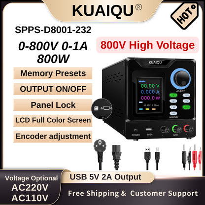 KUAIQU SPPS-D8001-232 - Alimentation CC haute tension 800 V 1 A avec écran couleur, stockage de données et applications industrielles