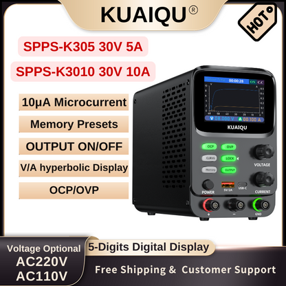 Fuente de alimentación de CC KUAIQU con microcorriente, memoria de 4 grupos, interruptor de salida OCP OVP, forma de onda hiperbólica de corto alcance