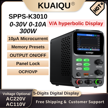 Alimentation CC KUAIQU SPPS-K3010 30 V 10 A 300 W 10 μA Microcourant Mémoire de stockage OCP OVP Commutateur de sortie Avertissement de court-circuit Formes d'onde hyperboliques