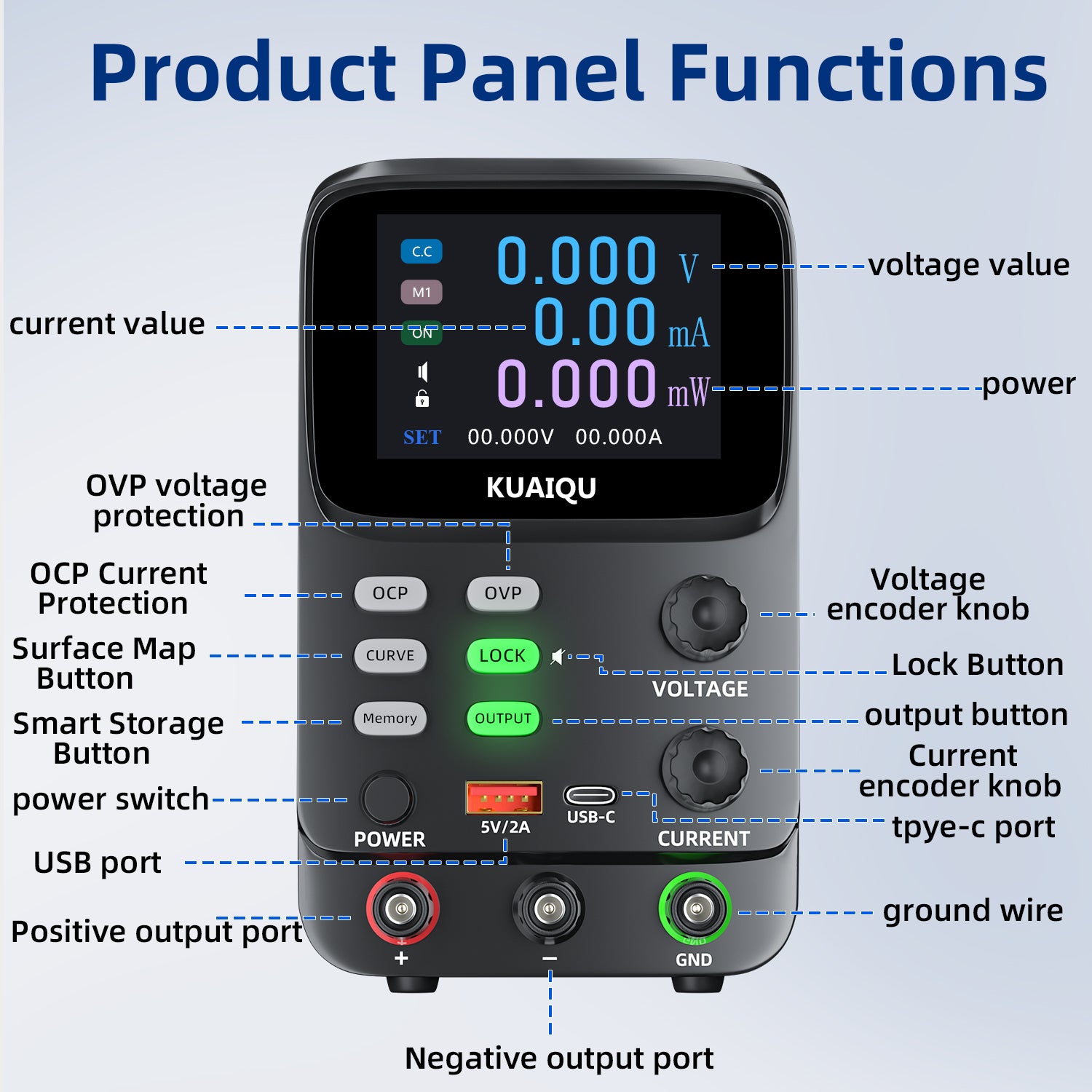 60V 5A High Voltage DC Regulated Power Supply with Curve Visualization for Precision Op-Amp & Component Testing