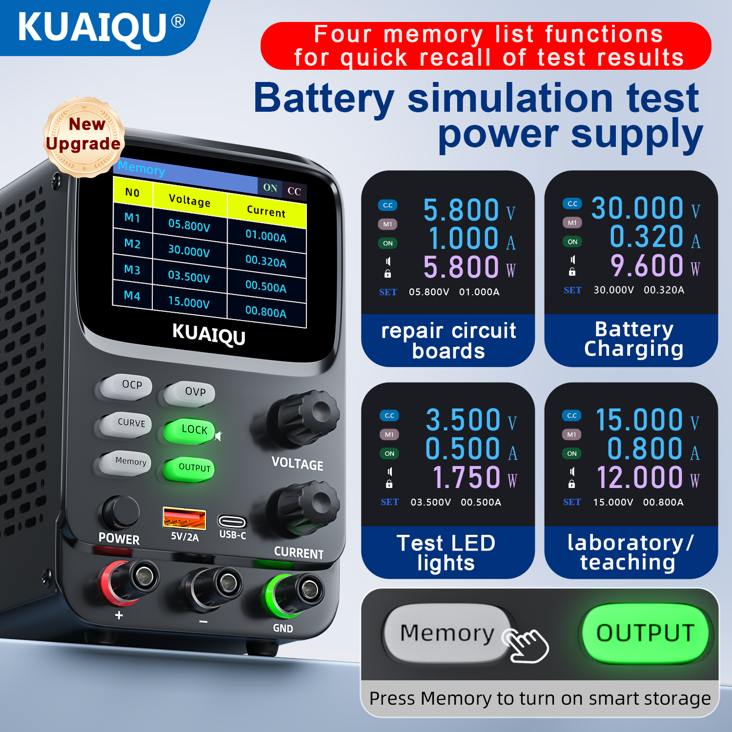 60V 5A High Voltage DC Regulated Power Supply with Curve Visualization for Precision Op-Amp & Component Testing
