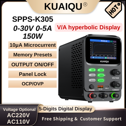 Alimentation CC KUAIQU SPPS-K3010 30 V 10 A 300 W 10 μA Microcourant Mémoire de stockage OCP OVP Commutateur de sortie Avertissement de court-circuit Formes d'onde hyperboliques