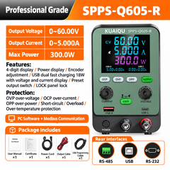 KUAIQU SPPS-Q605 60V 5A 300W Precision Electronics Testing DC Power Supply with USB-A USB-C