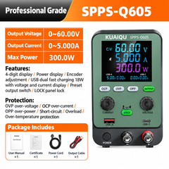 KUAIQU SPPS-Q605 60V 5A 300W Precision Electronics Testing DC Power Supply with USB-A USB-C