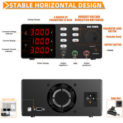 NICE-POWER 30V 10A DC Power Supply memory SPPS-S3010 with dual switch protection single adjust knob Black