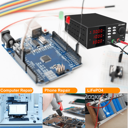 NICE-POWER 30V 10A DC Power Supply memory SPPS-S3010 with dual switch protection single adjust knob Black