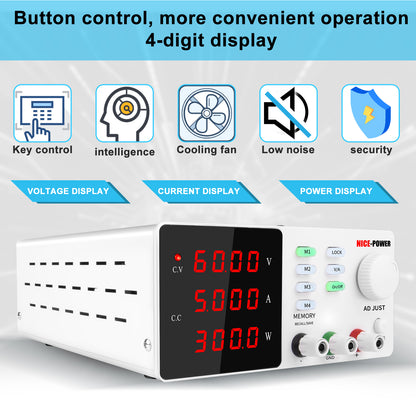 Suppress grid voltage fluctuation NICE-POWER DC Power Supply SPPS-S605 60V constant voltage 0-5A White