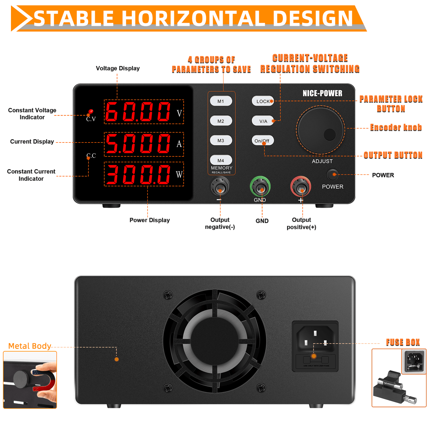 NICE-POWER DC Power Supply 60V 5A simulate charging pile output SPPS-S605 with Four sets of memories Black