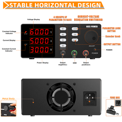 NICE-POWER DC Power Supply 60V 5A simulate charging pile output SPPS-S605 with Four sets of memories Black
