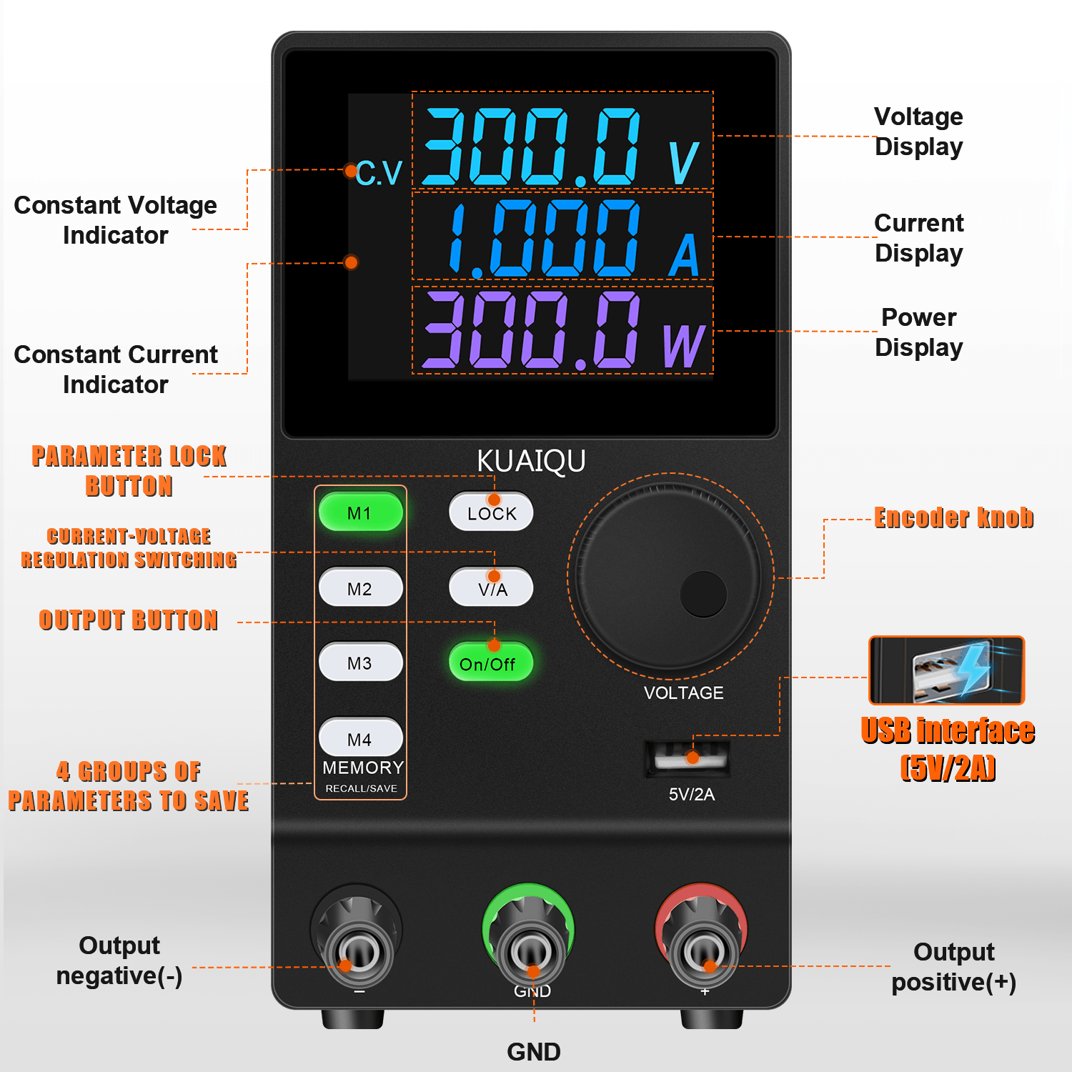 LCD display showing voltage, current, and power for precise high-voltage testing