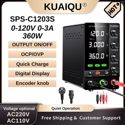 KUAIQU SPS-C1203S - 120V 3A DC Power Supply with USB Quick Charge and OCP/OVP for Mobile Repair, Electronics Testing and Laboratory Use