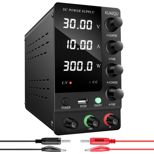 KUAIQU SPS-C3010 - Alimentation CC variable 30 V 10 A avec affichage à 4 chiffres pour laboratoire, tests électroniques et chargement de batterie, noir