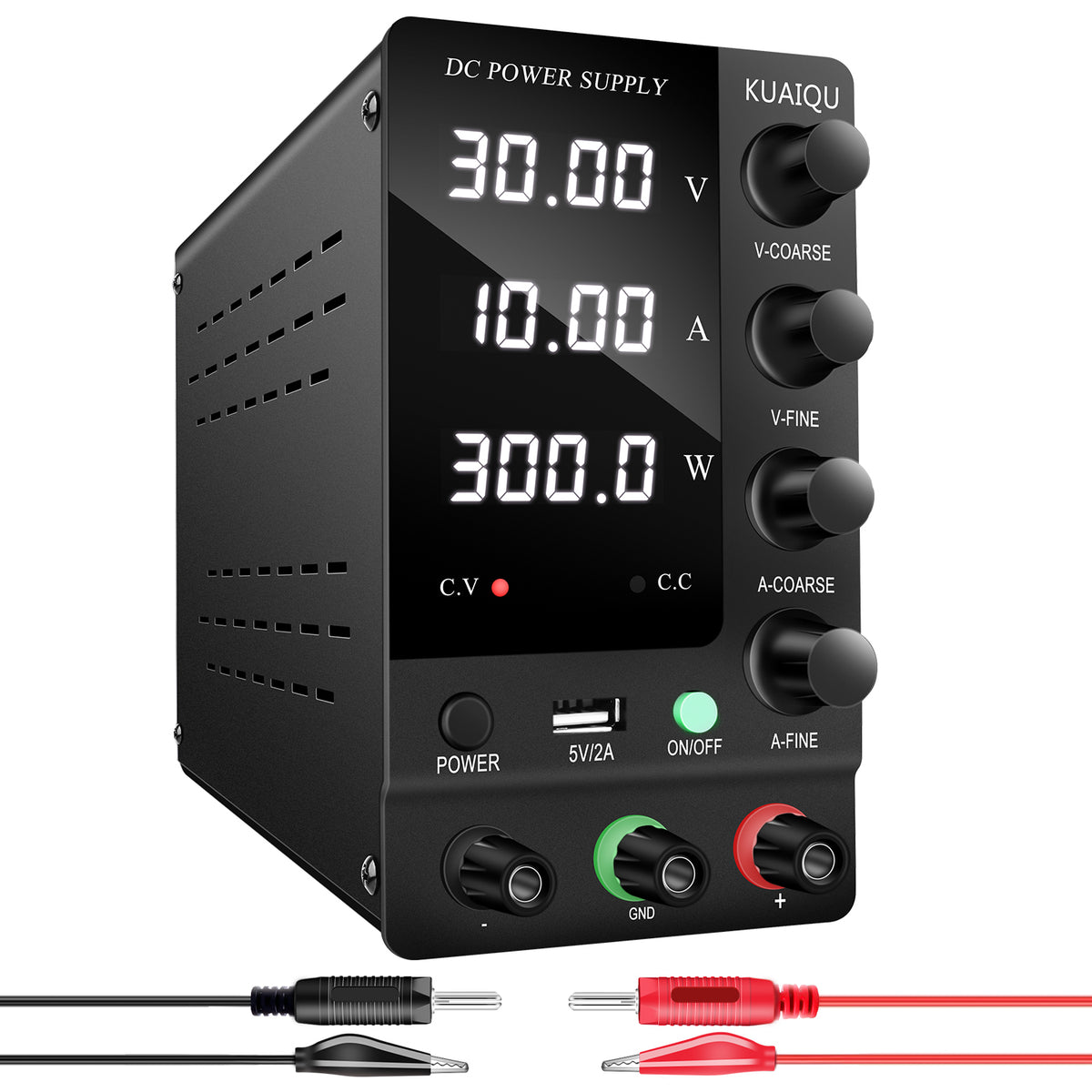 KUAIQU SPS-C3010 - Fuente de alimentación CC variable de 30 V y 10 A con interruptor de salida y pantalla de 4 dígitos para carga de batería