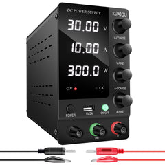 KUAIQU SPS-C3010 - Fuente de alimentación CC variable de 30 V y 10 A con interruptor de salida y pantalla de 4 dígitos para carga de batería