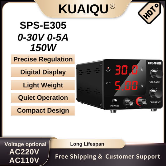 NICE-POWER SPS-E305 - 30V 5A Mini Regulated Power Supply with Digital Display for Mobile Repair, PCB Testing, and Electronics Labs