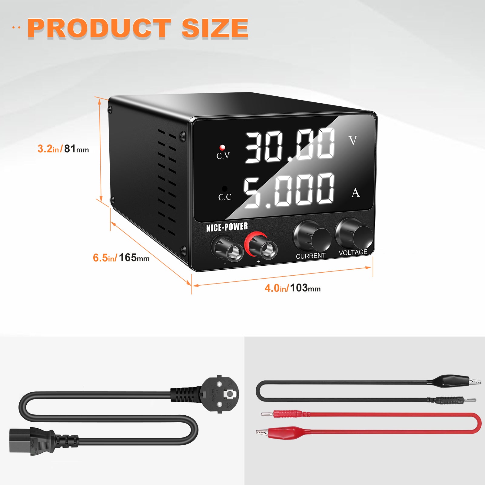 NICE-POWER SPS-F305 30V 5A Mini Regulated DC Power Supply size