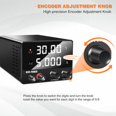 NICE-POWER SPS-E305 - Minifuente de alimentación regulada de 30 V y 5 A con pantalla digital para reparación de dispositivos móviles, pruebas de PCB y laboratorios de electrónica