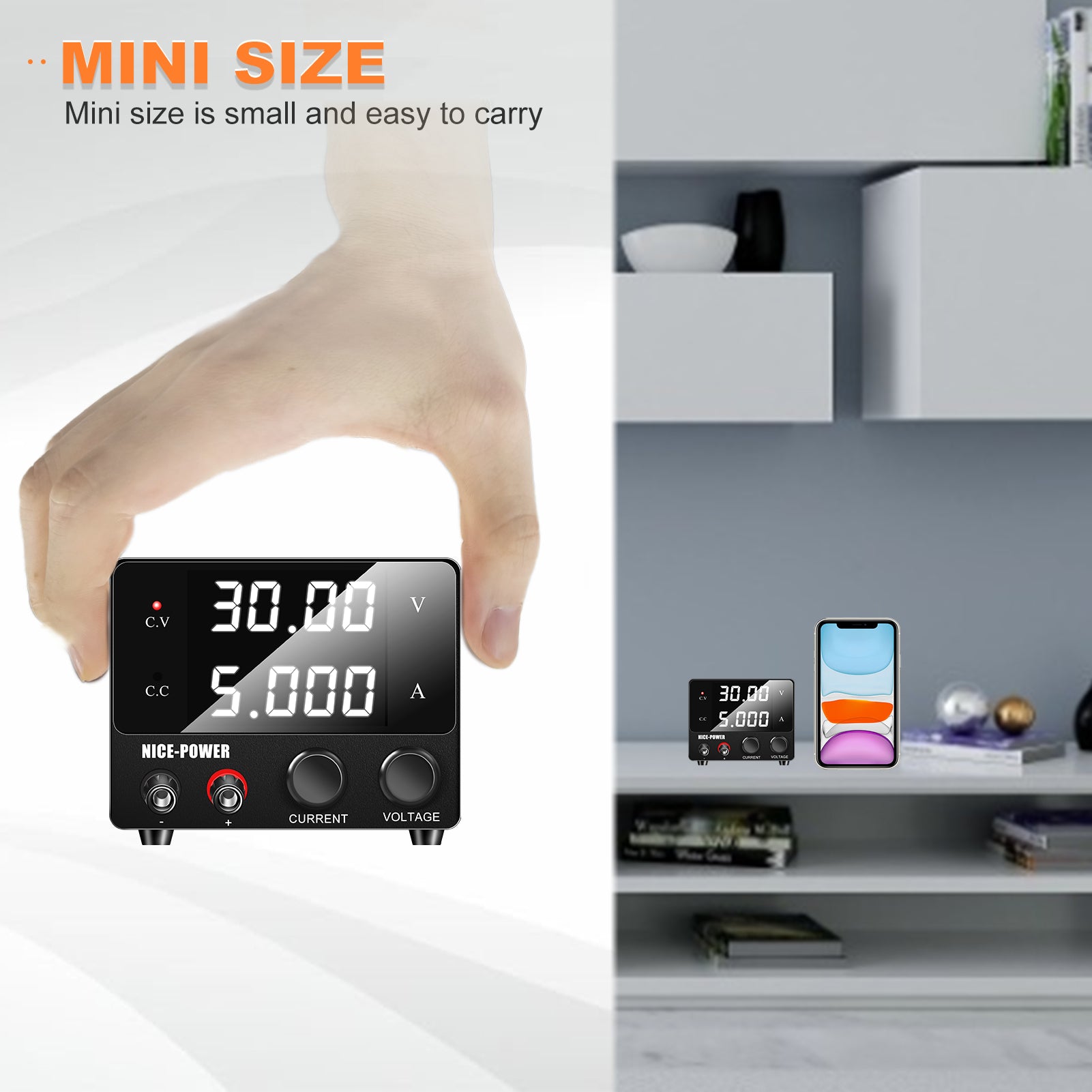 30V 5A Mini DC Power Supply with 4-Digit Display, Encoder Adjustment & Wide Voltage Input