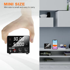 30V 5A Mini DC Power Supply with 4-Digit Display, Encoder Adjustment & Wide Voltage Input
