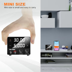 NICE-POWER SPS-E305 - Minifuente de alimentación regulada de 30 V y 5 A con pantalla digital para reparación de dispositivos móviles, pruebas de PCB y laboratorios de electrónica