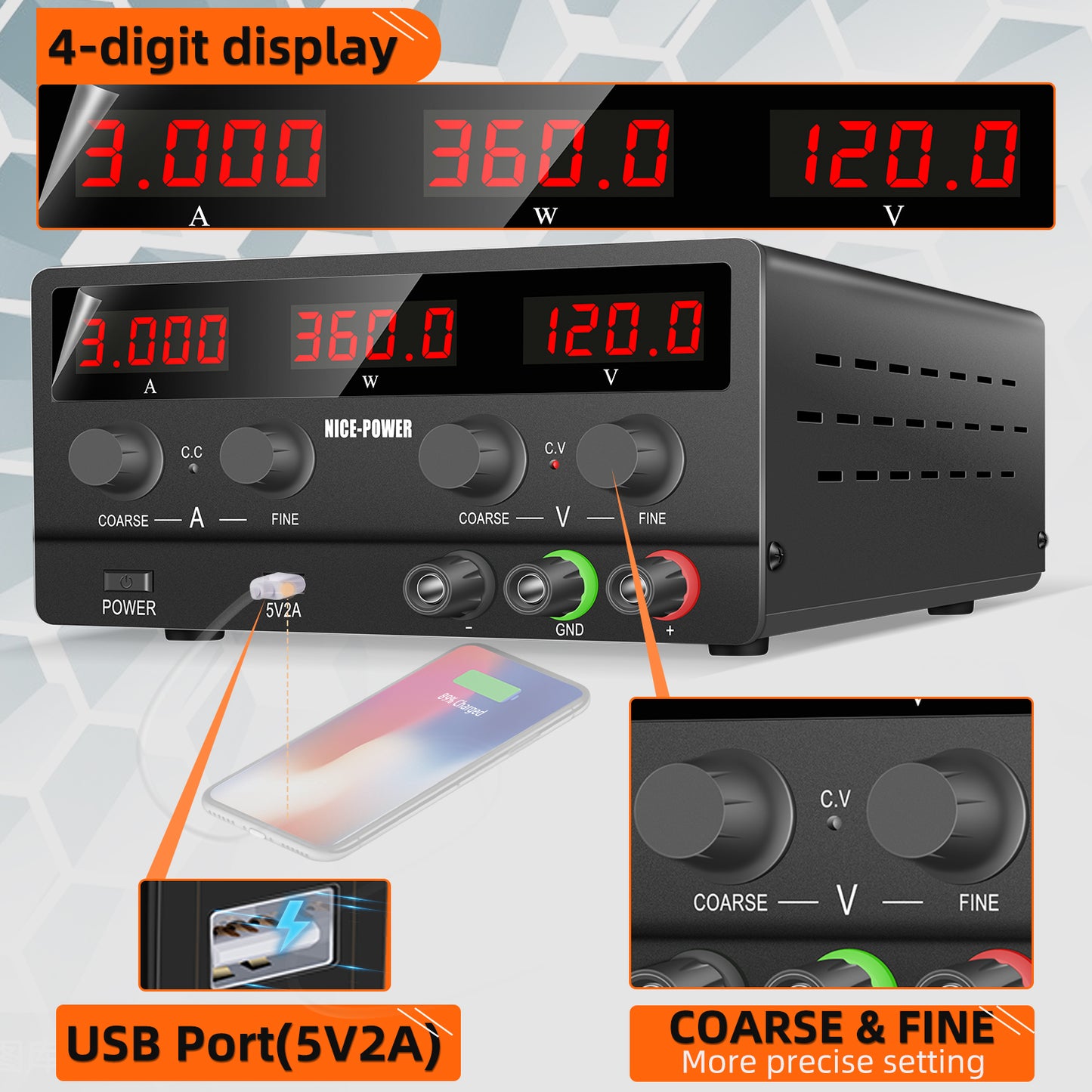 120V 3A NICE-POWER SPS-H1203 DC Power Supply EMC for Satellite & navigation equipment Black