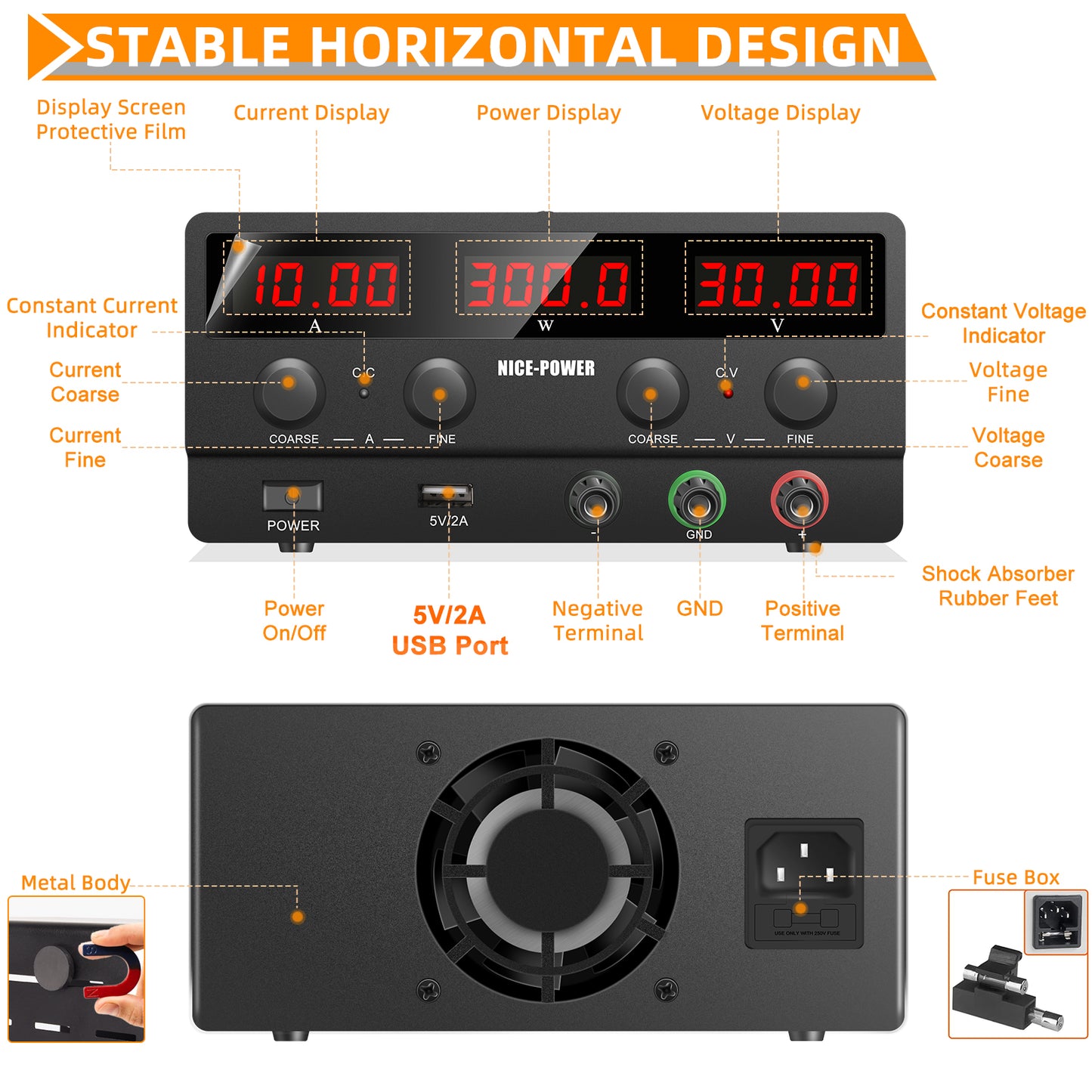 NICE-POWER SPS-H3010 DC Power Supply 30V 10A Electroplating Four-digit Display Black for Professional maintenance