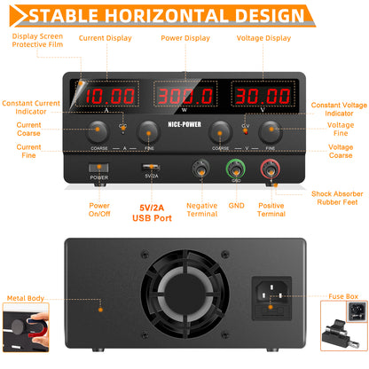 NICE-POWER SPS-H3010 DC Power Supply 30V 10A Electroplating Four-digit Display Black for Professional maintenance