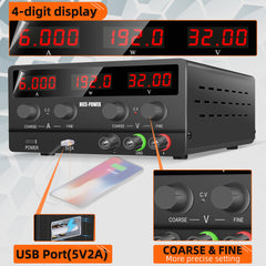 Fuente de alimentación de CC NICE-POWER SPS-H3206 Prueba de potencia 30 V 6 A 3 C Fuente de alimentación de reparación Negro