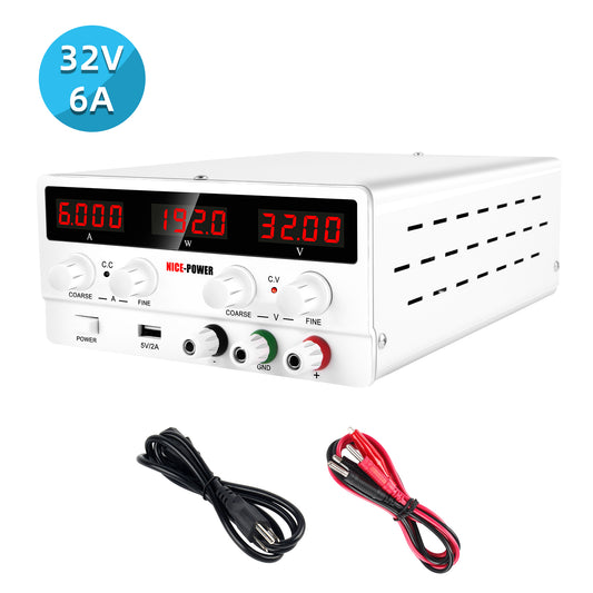NICE-POWER SPS-H3206 Adjustable DC Stabilized Power Supply 32V 6A Digital Adjustable Voltage and Current DC Meter White