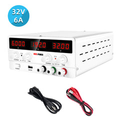 Fuente de alimentación CC estabilizada ajustable NICE-POWER SPS-H3206, 32 V, 6 A, medidor digital de voltaje y corriente CC, color blanco