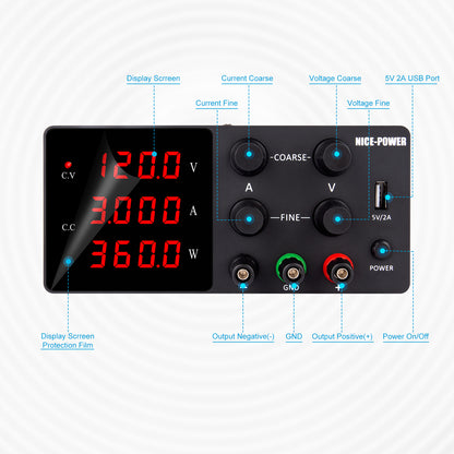 120V 3A for Voltage resistance test DC Power Supply  NICE-POWER SPS-W1203 Fine Adjust&4-digit display Black