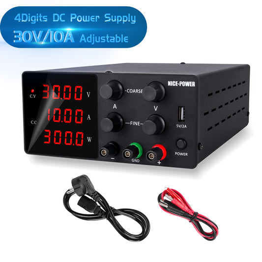 Medium and Low Voltage for Load Testing NICE-POWER DC Power Supply 30V 10A SPS-W3010 Stable Output with 5V/2A USB Port Black