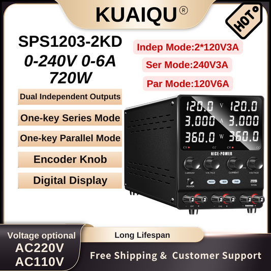 NICE-POWER SPS1203-2KD - 120V 3A Dual Independent Output Power Supply for Laboratory, Industry, and Education