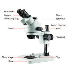 KUAIQU 7x - 45x Optical Zoom Industrial Trinocular Stereo Microscope with LED Light Electronic Lab Testing Mobile Phone Repair