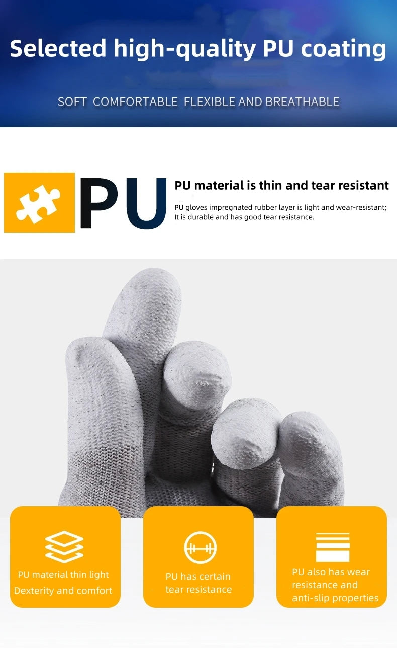 2PCS L Carbon Fiber ESD Work Gloves, Lightweight Breathable, Anti-Slip Durable, Touchscreen Compatible for Electronics