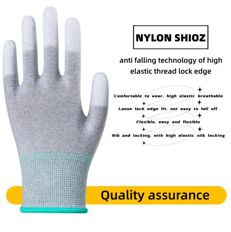 2PCS L Carbon Fiber ESD Work Gloves, Lightweight Breathable, Anti-Slip Durable, Touchscreen Compatible for Electronics